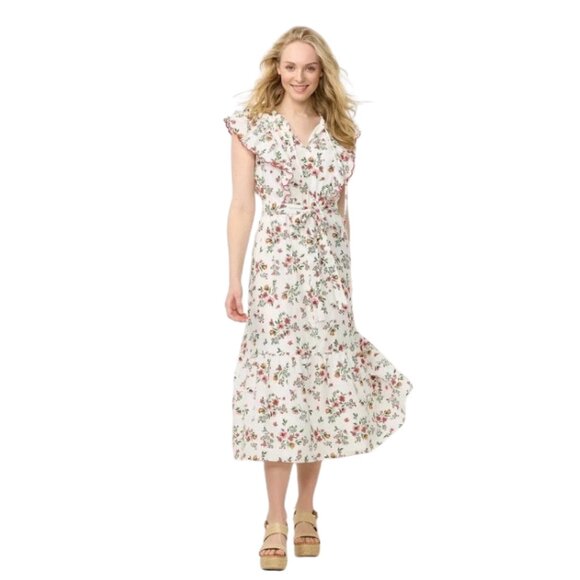 LC by Lauren Conrad White and Red Floral Prairie Dress NWT - Picture 1 of 5